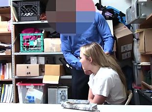 Blond haired teen chick Alyssa Cole performs steamy DT to horny step daddy in the storage room for the first time