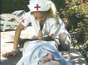 enfermeira, piscina, uniforme, nylon, tong
