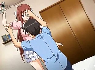Anime girl tit fucking and rubbing huge dick gets a facial