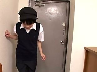 Japanese step-daughter wears a strap-on