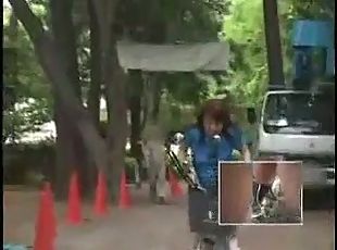 Dildo Bicycle Seat Ride in a Public Park (Two Asian Teens)